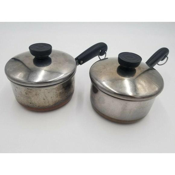 Revere Ware Made In USA Copper Bottom Pan Lid Lot of 2 - Picture 1 of 7